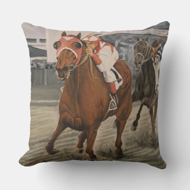 Coussin Les Chevaux De Course De Thoroughbred Gagnent; (Recto)