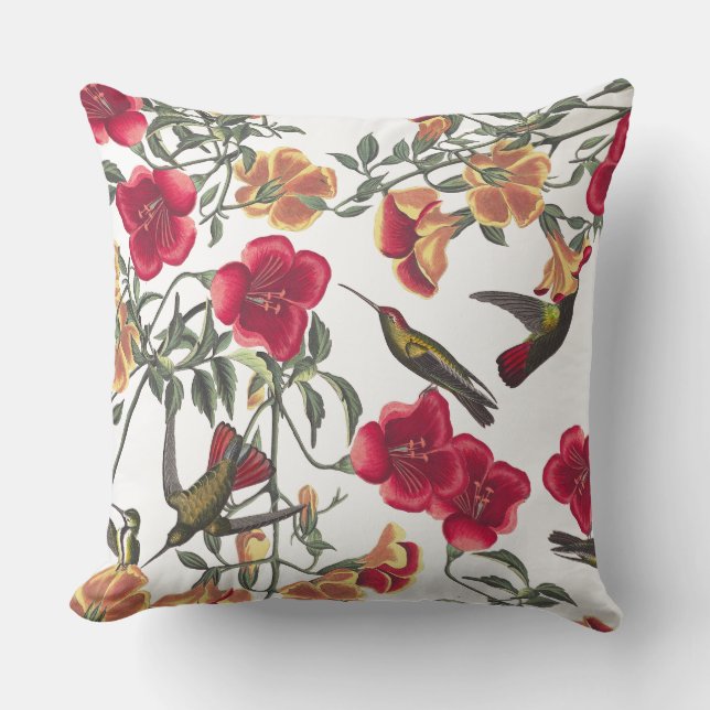 Coussin Les colibris Audubon floral fleurit le carreau (Recto)
