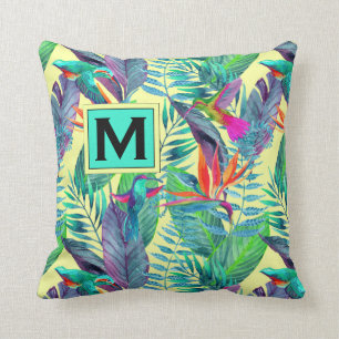 Coussin Les colibris d'aquarelle ajoutent votre initiale