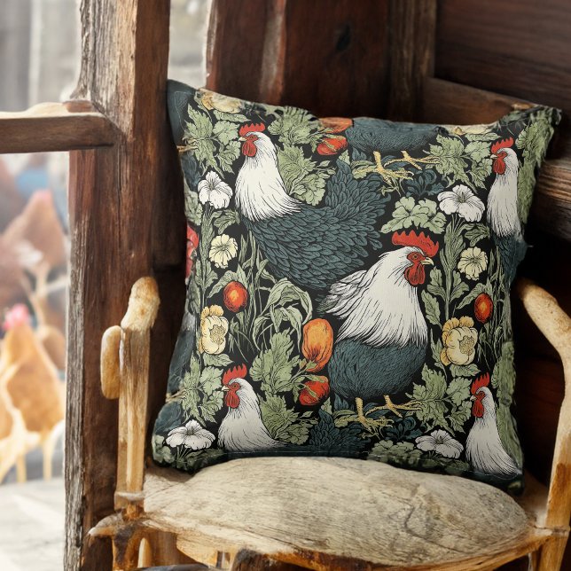 Coussin Les coqs dans le jardin Agritourisme rustique (Size approximates the 20 inch size)