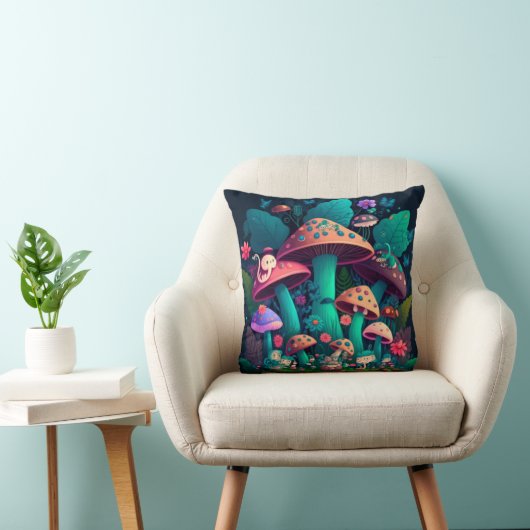 Coussin Les elfs de champignons dans le champ jettent l'or (Chaise)