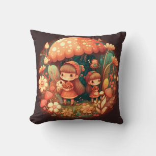 Coussin Les elfs de champignons dans le champ jettent l'or
