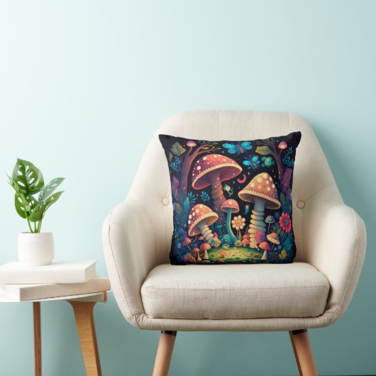 Coussin Les elfs de champignons dans le champ jettent l'or (Chaise)