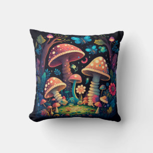 Coussin Les elfs de champignons dans le champ jettent l'or
