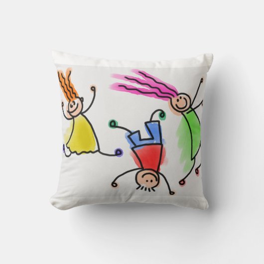 Coussin Les enfants en caricature jettent l'oreiller. (Recto)
