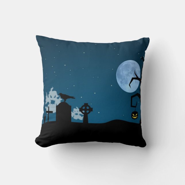 Coussin Les fantômes d'Halloween au cimetière (Recto)