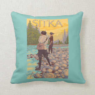 Coussin Les femmes pilotent la pêche - Sitka, Alaska