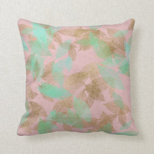 Coussin Les feuilles d'or de rose de rose monnayent le