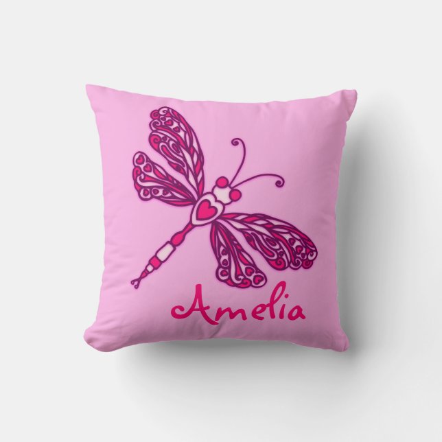 Coussin Les filles roses ajouter votre nom dragonfly couss (Recto)