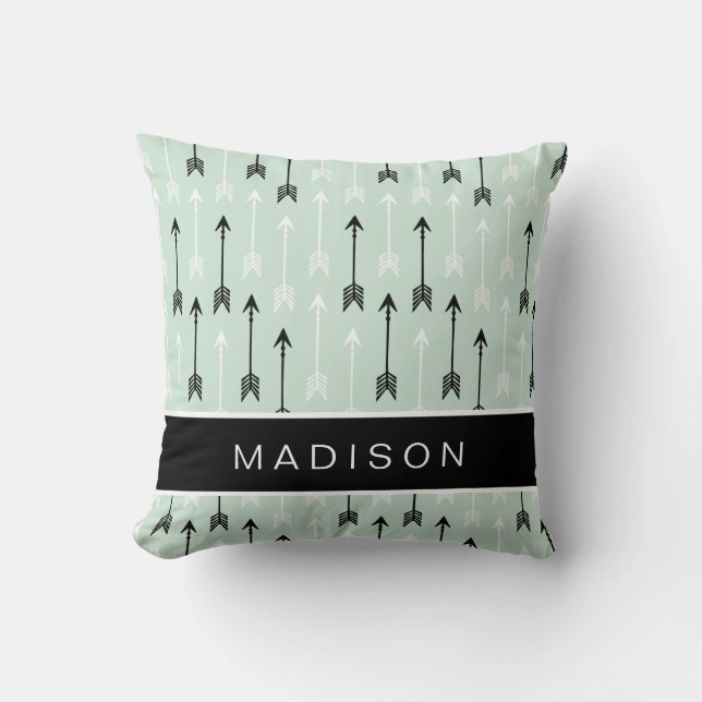 Coussin Les flèches ajoutent votre blanc de noir de menthe (Recto)