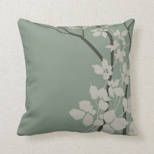 Coussin Les fleurs de cerisiers de Bella  brouillard jade 