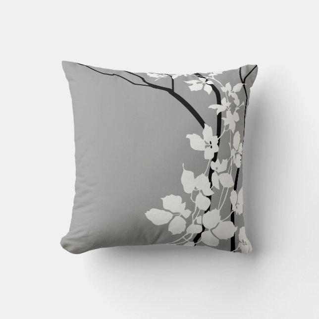 Coussin Les fleurs de cerisiers de Bella| gris noir gris b (Recto)