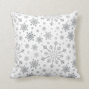 Coussin Les flocons de neige gris argenté de Noël en bla