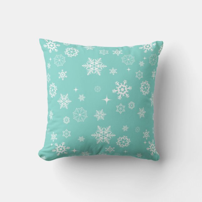 Coussin Les flocons d'hiver bleu et blanc d'Aqua (Recto)