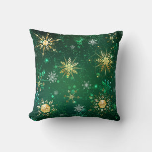 Coussin Les flocons dorés de Noël sur l'Arrière - plan ver