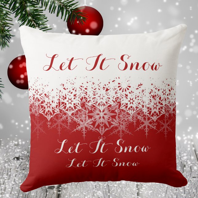 Coussin Les flocons rouges et blancs, laissez-le neiger, (Red and White Snowflakes, Let It Snow, Throw Pillow)