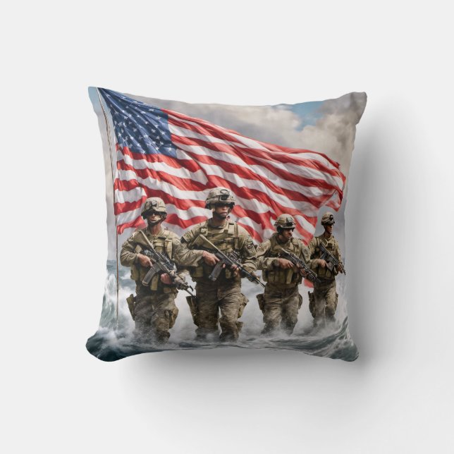 Coussin Les héros militaires lancent l'oreiller (Recto)