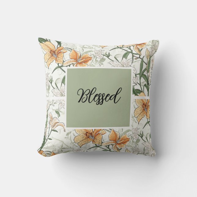 Coussin Les lys tigrés, vert tendre,  (Recto)