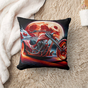 Coussin Les motos canadiennes sous une lune brillante