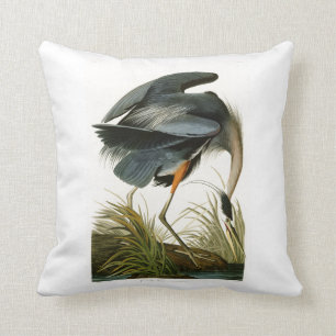 Coussin Les oiseaux de John Audubon de héron de grand ble