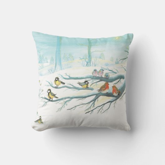 Coussin Les oiseaux forestiers en hiver (Recto)