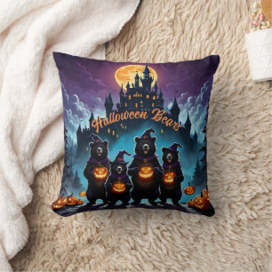 Coussin Les ours d'Halloween fêtent avec des jack-o'lanter