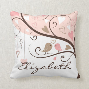 Coussin Les perruches roses et Brown ont personnalisé le