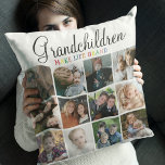 Coussin Les petits-enfants font la vie grand | Collage de<br><div class="desc">Petits-enfants uniques 12 photo collage coussin fait le cadeau parfait pour n'importe quel grand-parent, avec le texte qui dit 'GRANDCHIDREN MAKE THE WORLD GRAND' sur le dos du coussin est personnalisé avec un message et de qui est. Vous pouvez modifier les styles, les tailles et la couleur arrière - plan...</div>