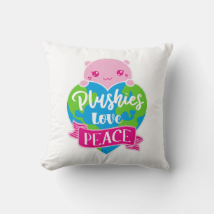 Coussin Les Plushies aiment la paix Cute Kawaii Coeur Te