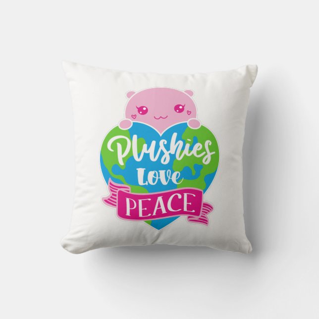 Coussin Les Plushies aiment la paix | Cute Kawaii Coeur Te (Recto)