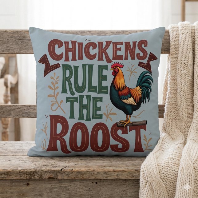 Coussin Les poulets gouvernent la ferme rustique la plus p (Chickens Rule the Roost Rustic Farm Illustration Throw Pillow Mockup A)