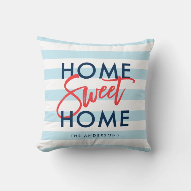Coussin Les rayures blanches bleues en pastel autoguident (Recto)