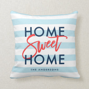 Coussin Les rayures blanches bleues en pastel autoguident