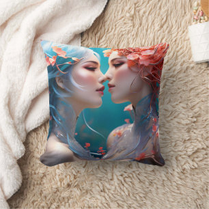 Coussin Les Sirènes Élégantes Embrassent Les Fleurs Sous-M