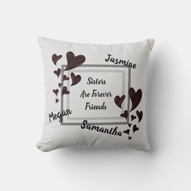 Coussin Les soeurs sont pour toujours des amis Coeurs roug (Recto)