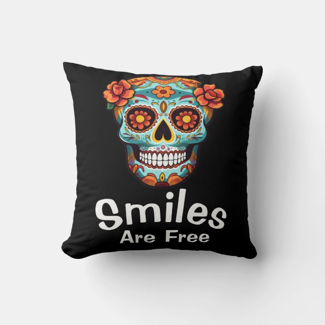 Coussin Les sourires sont libres, comme la joie des crânes (Recto)