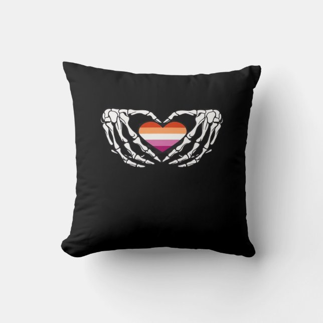 Coussin Lesbian Pride Skeleton Halloween Wlw Goth Heart Cl (Recto)