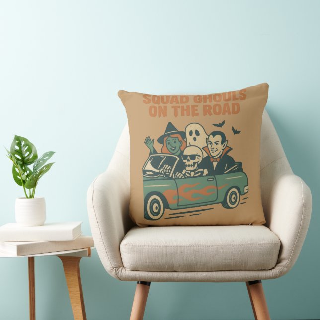 Coussin L'escouade de fantômes sur la route Retro Hallowee (Chaise)