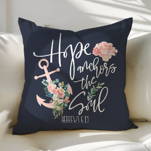 Coussin L'espérance ancre l'âme florale religieuse