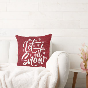 Coussin Let It Snow Christmas Typographie Rouge/Blanc ID95