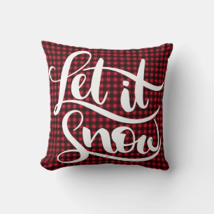 Coussin Let it Snow Lettering Rouge Noir Plaid Buffalo Noë