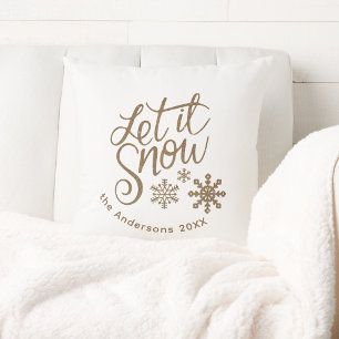 Coussin "Let it Snow" Parties scintillant d'or de Noël