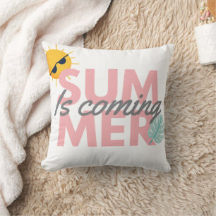 Coussin L'été arrive la typographie rose et grise