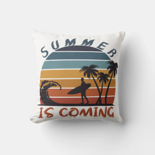 Coussin L'été arrive rayures rétro vintage