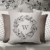 Coussin Letter W Warm Gold Botanical Monogram
