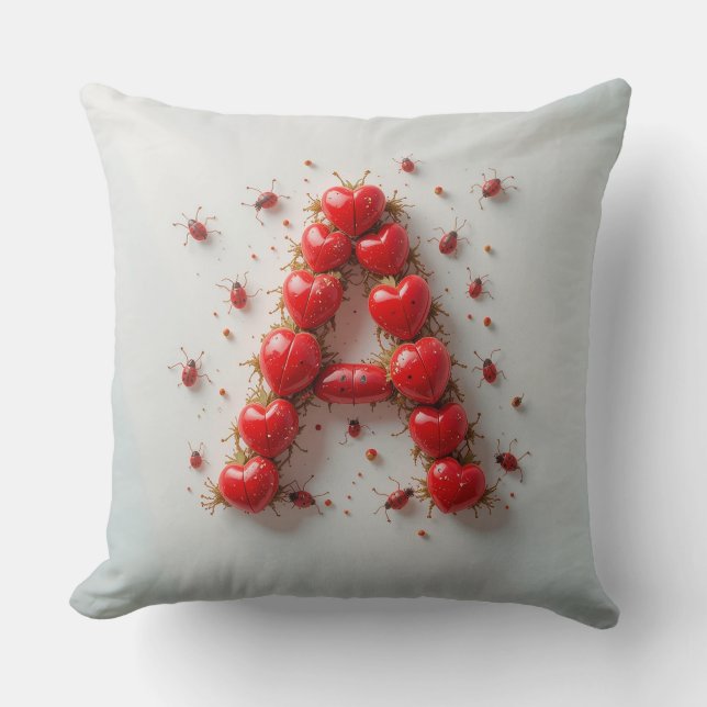 Coussin Lettre A Avec Des Cœurs Pour Décoration De Maison  (Recto)
