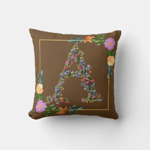 Coussin Lettre A de l'alphabet floral