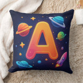 Coussin 🌌 Lettre A de l'espace fusée étoiles planètes enf (Couverture)