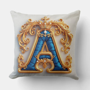 Coussin Lettre A dorée ornée avec cadre de couronne