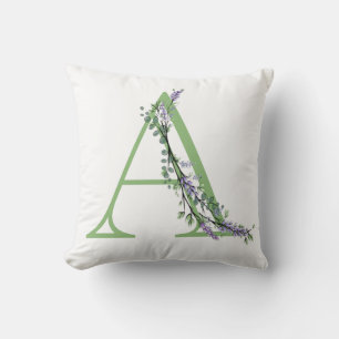 Coussin Lettre A élégante de l'alphabet Lavande Eucalyptus